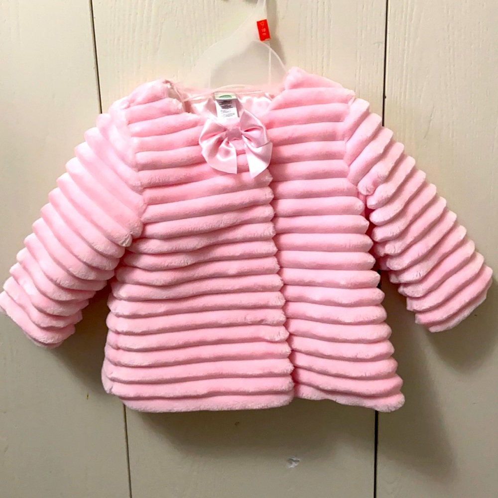 Little Me Faux Fur Pink Ribbed Coat